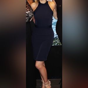 Navy Blue, High Neck Cocktail Dress